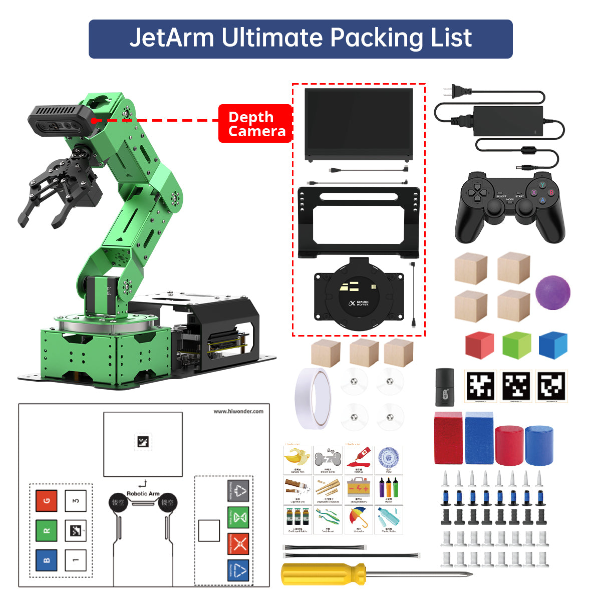 Hiwonder JetArm ROS1/ROS2 3D Vision Robot Arm, with Multimodal AI Model (ChatGPT), AI Voice Interaction and Vision Recognition, Tracking & Sorting Hiwonder JetArm ROS1/ROS2 3D Vision Robot Arm, with Multimodal AI Model (ChatGPT), AI Voice Interaction and Vision Recognition, Tracking & Sorting